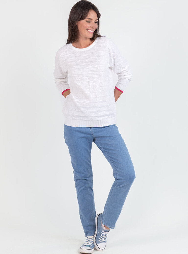 Maison Solfin - Pull femme esprit sweat en coton blanc – 50