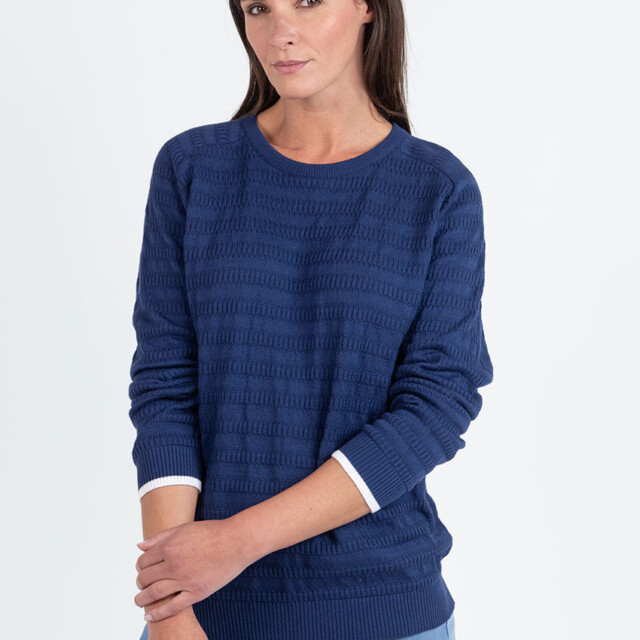 Maison Solfin - Pull femme esprit sweat en coton bleu marine – 48