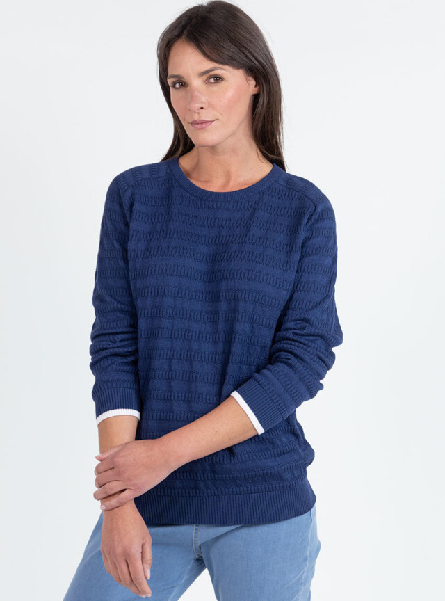 Maison Solfin - Pull femme esprit sweat en coton bleu marine – 48