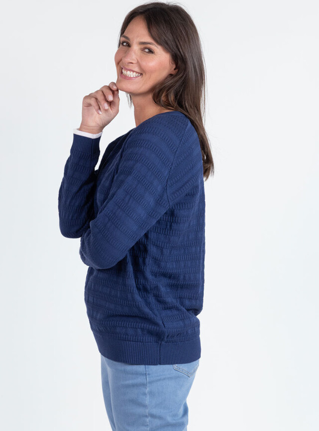 Maison Solfin - Pull femme esprit sweat en coton bleu marine – 48