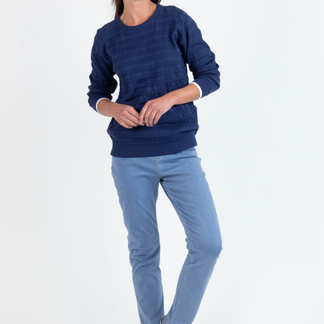 Maison Solfin - Pull femme esprit sweat en coton bleu marine – 48
