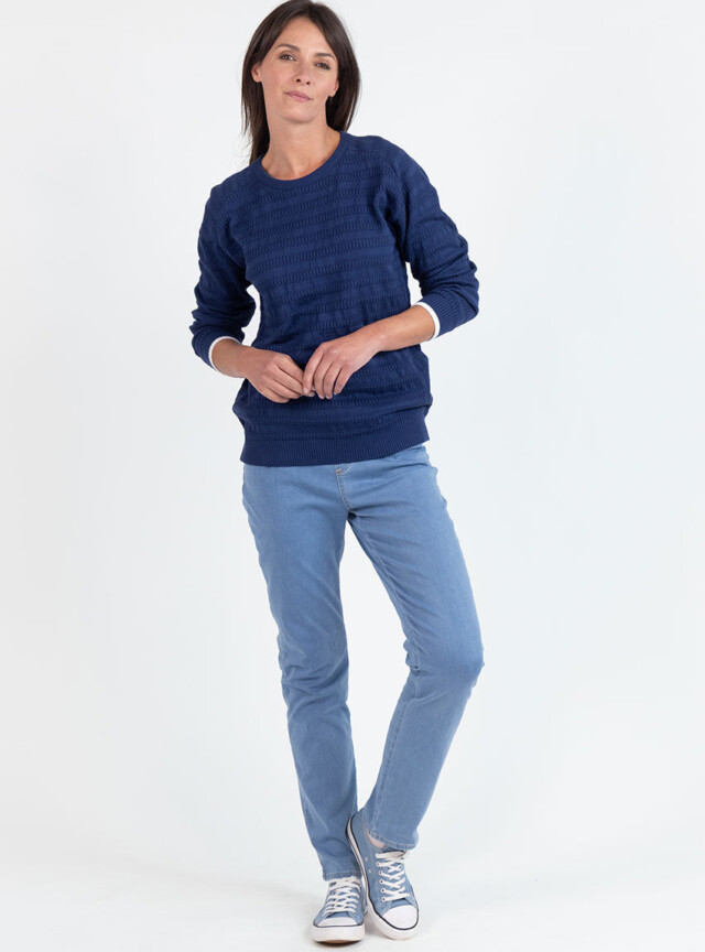 Maison Solfin - Pull femme esprit sweat en coton bleu marine – 48