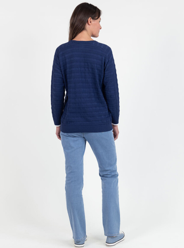 Maison Solfin - Pull femme esprit sweat en coton bleu marine – 48