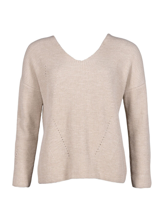 Maison Solfin - Pull femme maille ajourée coton beige lin – 4