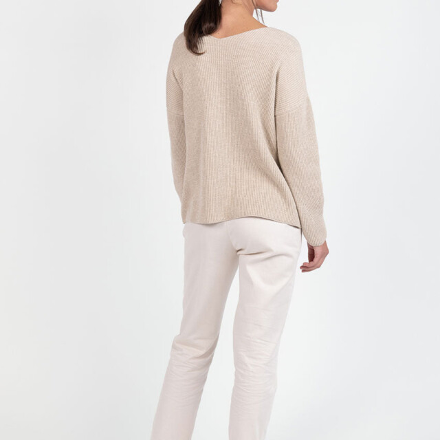 Maison Solfin - Pull femme maille ajourée coton beige lin – 4