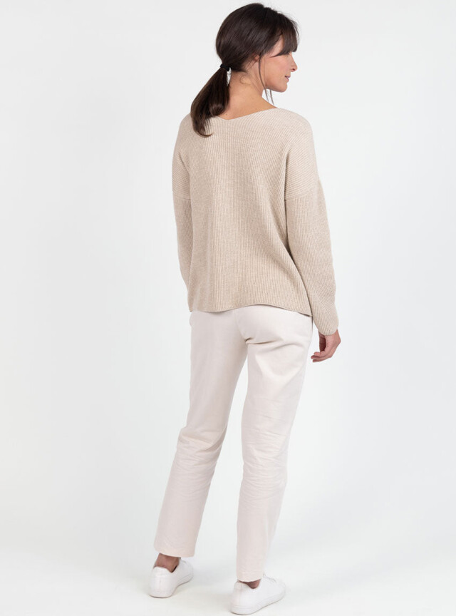 Maison Solfin - Pull femme maille ajourée coton beige lin – 4