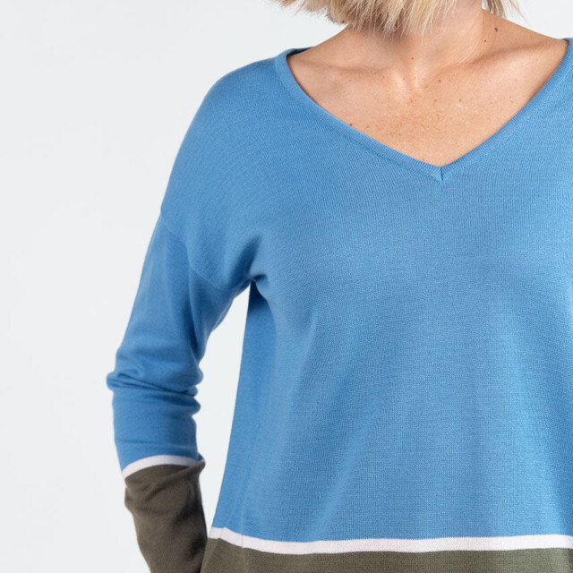Maison Solfin - Pull femme col V coton bleu pacifique – 4
