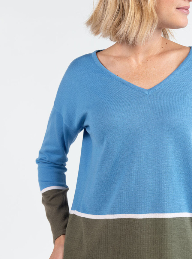 Maison Solfin - Pull femme col V coton bleu pacifique – 4