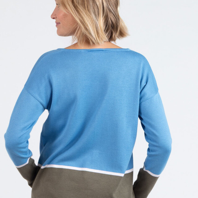 Maison Solfin - Pull femme col V coton bleu pacifique – 4