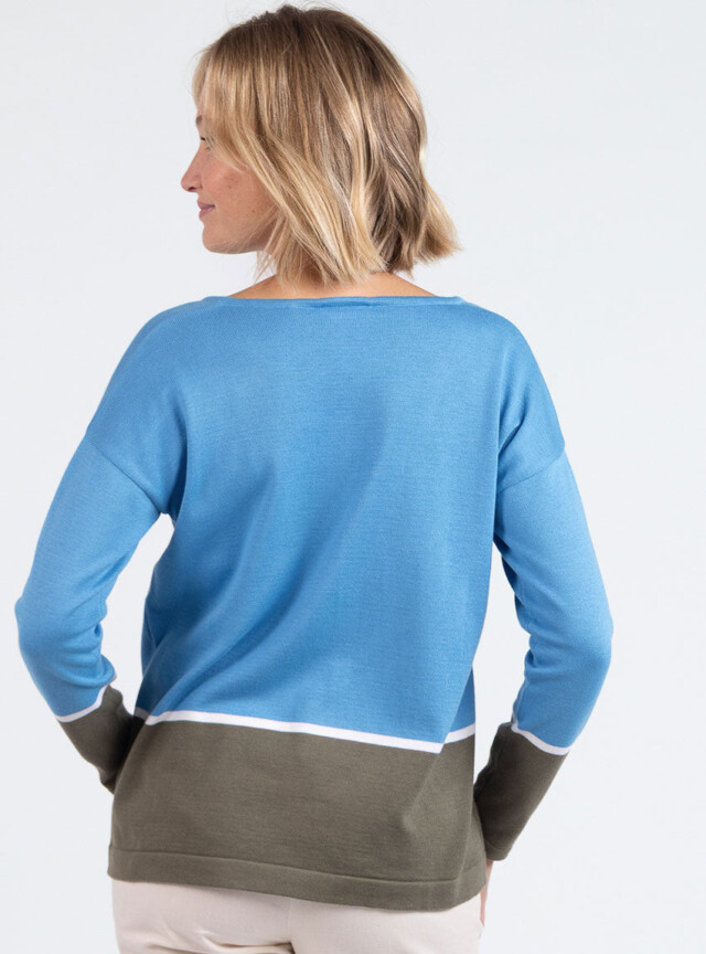Maison Solfin - Pull femme col V coton bleu pacifique – 4