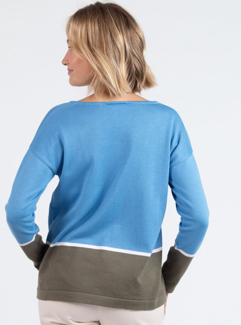 Maison Solfin - Pull femme col V coton bleu pacifique – 4