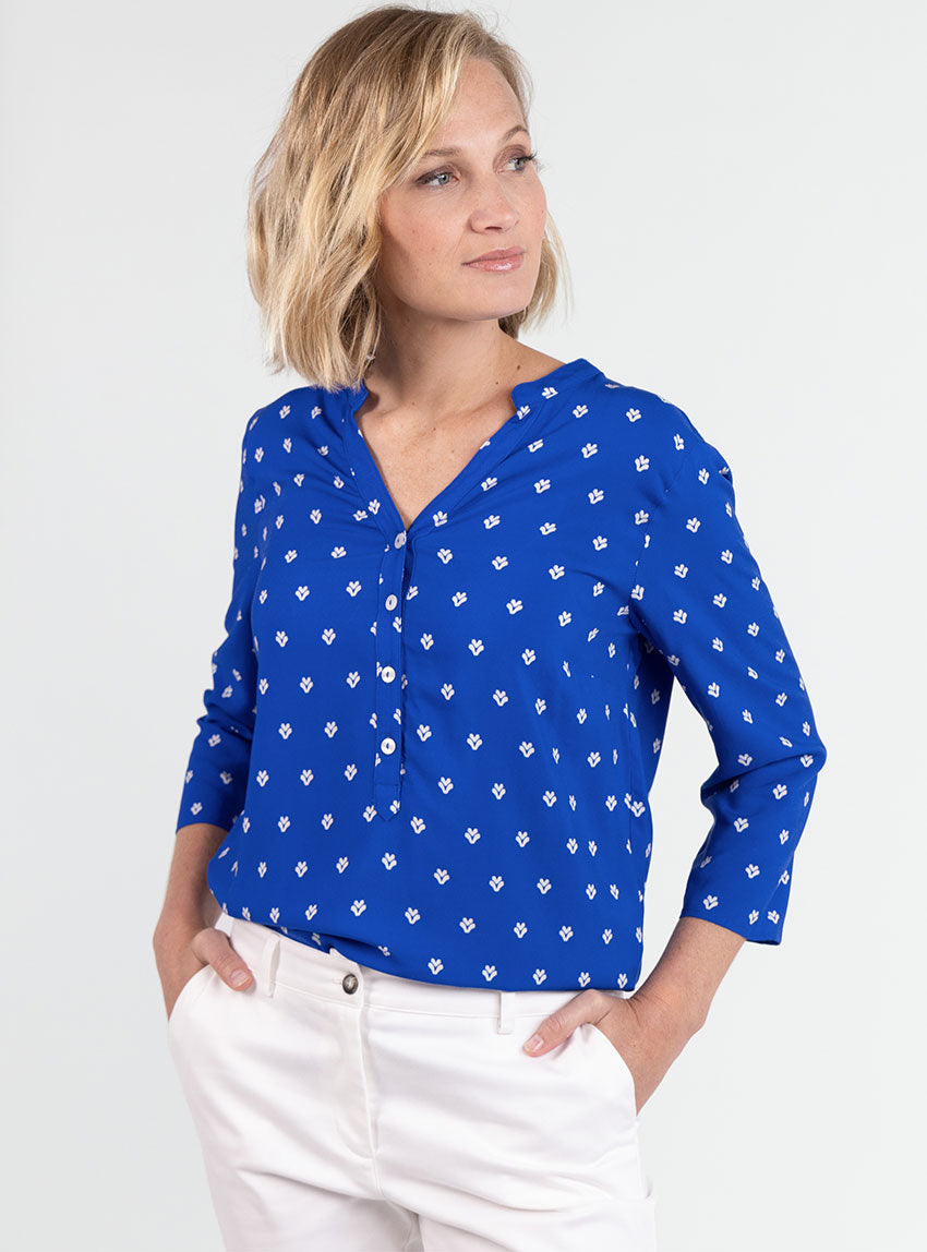 7852 BLM 3 blouse femme viscose bleu mer Maison Solfin - Blouse femme en viscose bleu mer – 52