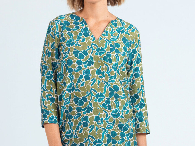 Maison Solfin - Blouse femme viscose floral bleu paon – 52