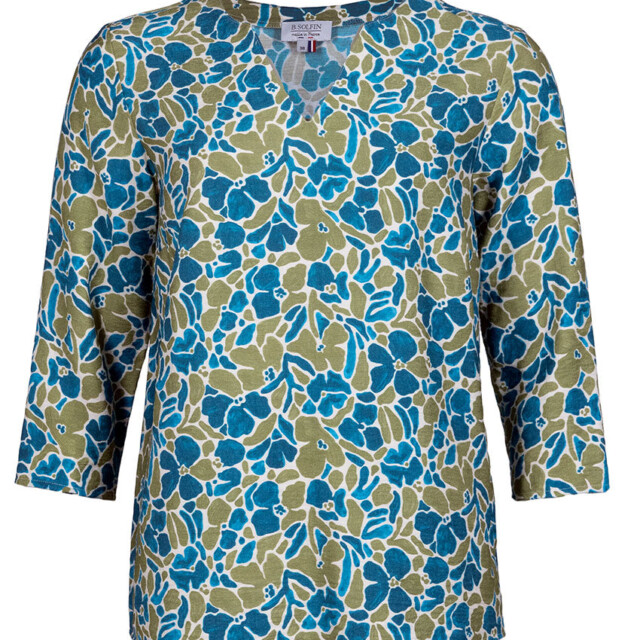 Maison Solfin - Blouse femme viscose floral bleu paon – 52