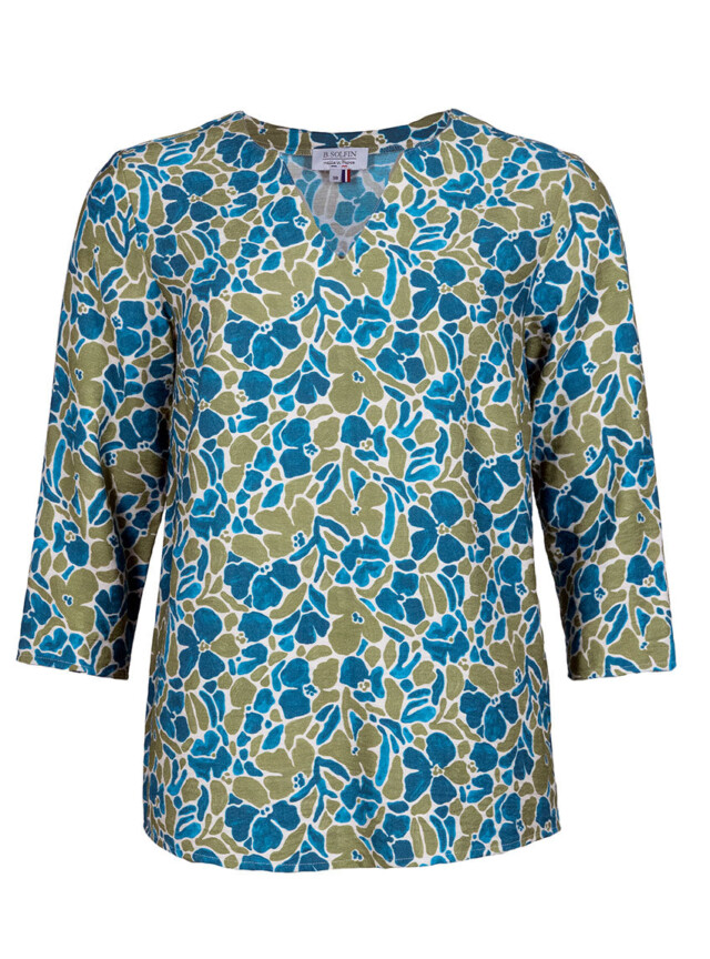 Maison Solfin - Blouse femme viscose floral bleu paon – 52