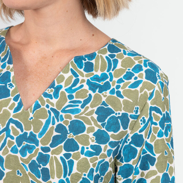 Maison Solfin - Blouse femme viscose floral bleu paon – 52