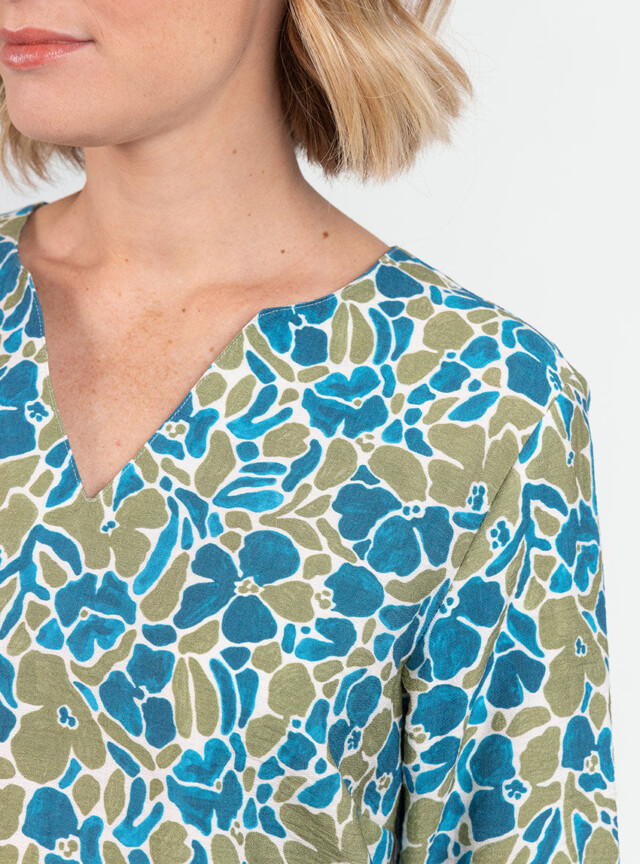 Maison Solfin - Blouse femme viscose floral bleu paon – 52