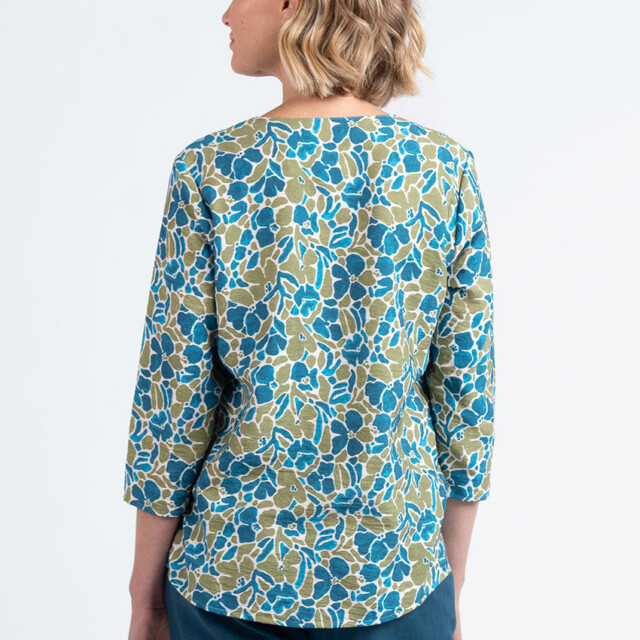 Maison Solfin - Blouse femme viscose floral bleu paon – 52
