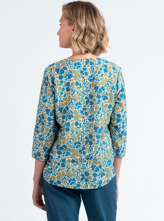 Maison Solfin - Blouse femme viscose floral bleu paon – 52