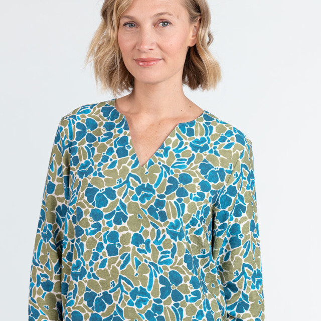 Maison Solfin - Blouse femme viscose floral bleu paon – 52