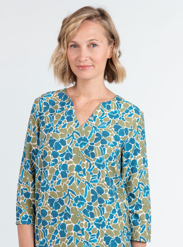 Maison Solfin - Blouse femme viscose floral bleu paon – 52
