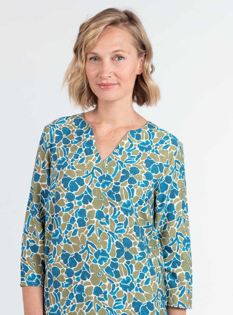 Maison Solfin - Blouse femme viscose floral bleu paon – 52