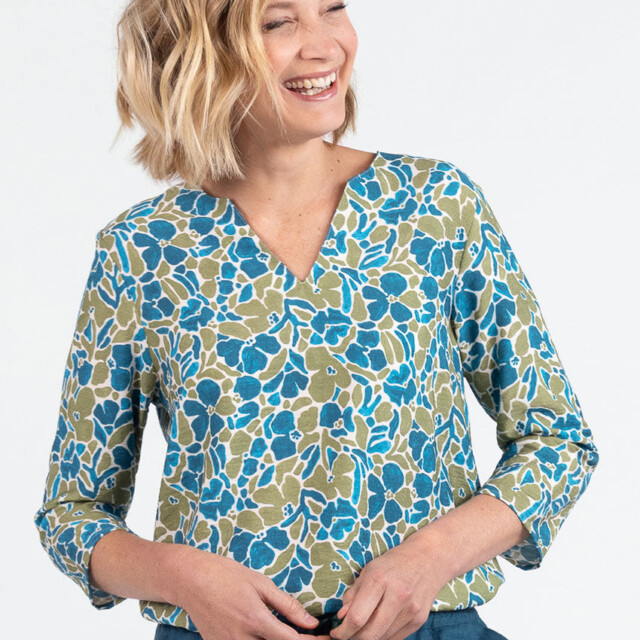 Maison Solfin - Blouse femme viscose floral bleu paon – 52