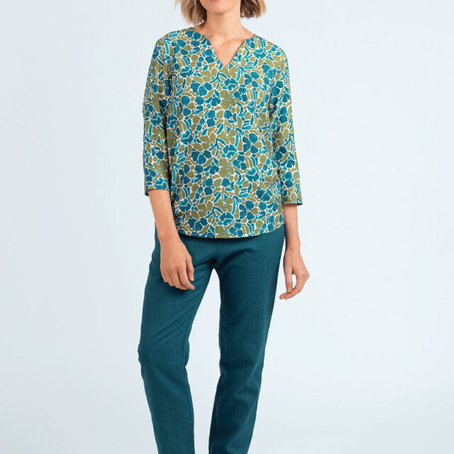 Maison Solfin - Pantalon femme en lin et coton bleu paon – 52