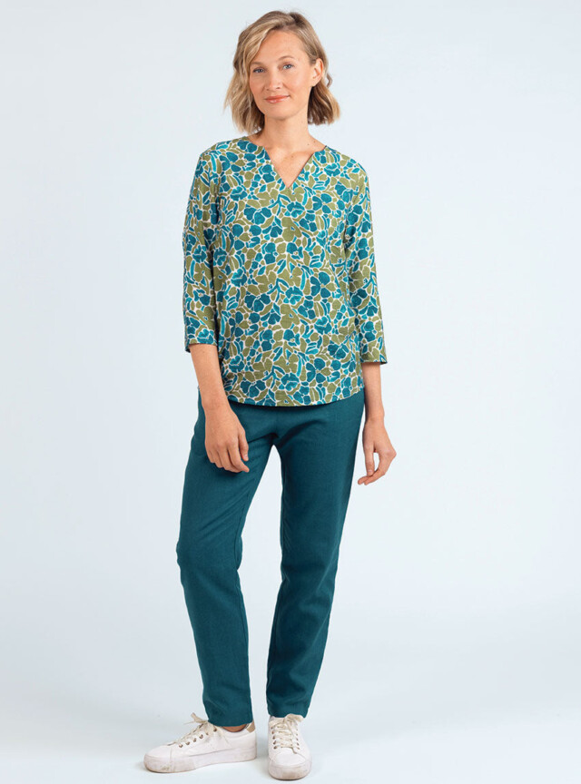 Maison Solfin - Pantalon femme en lin et coton bleu paon – 52