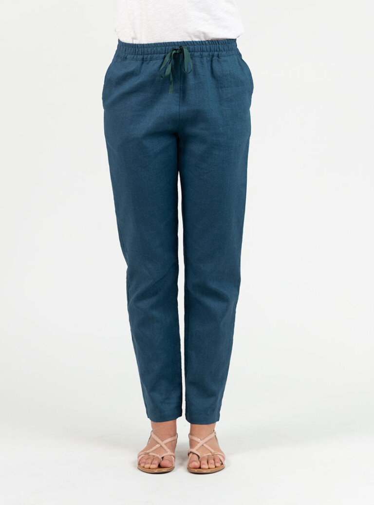 Maison Solfin - Pantalon femme en lin et coton bleu paon – 50