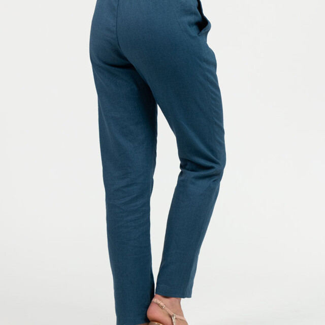 Maison Solfin - Pantalon femme en lin et coton bleu paon – 52
