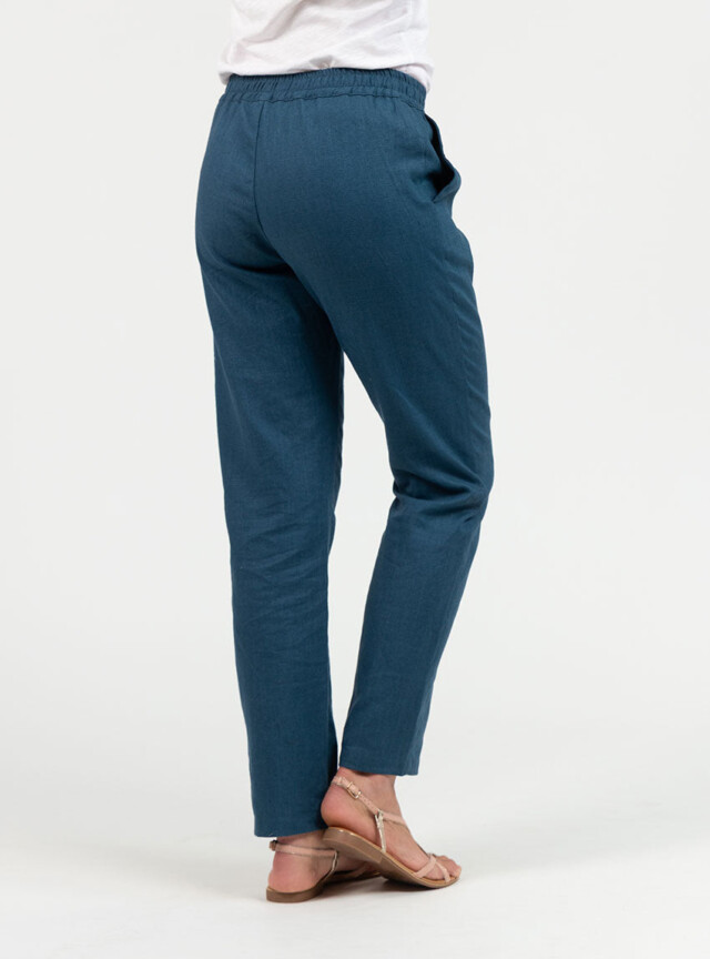 Maison Solfin - Pantalon femme en lin et coton bleu paon – 52