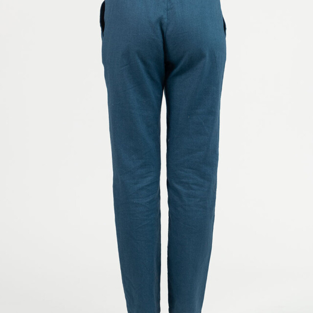 Maison Solfin - Pantalon femme en lin et coton bleu paon – 52