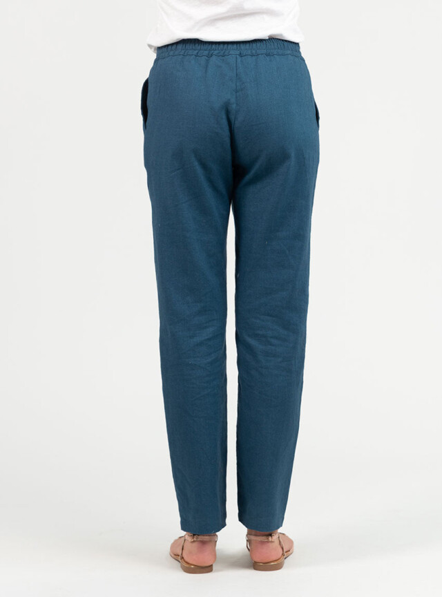 Maison Solfin - Pantalon femme en lin et coton bleu paon – 52