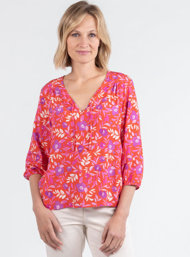 Maison Solfin - Blouse femme viscose floral rose violine – 50