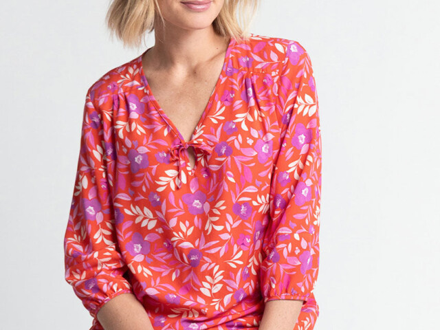 7855 FRV 2 blouse encolure v femme viscose floral rose violine Maison Solfin - Blouse femme viscose floral rose violine – 50