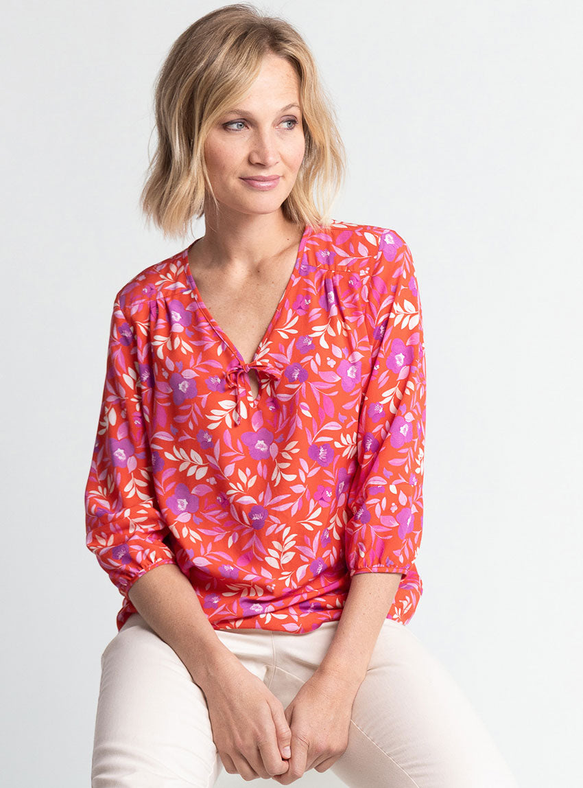 7855 FRV 2 blouse encolure v femme viscose floral rose violine Maison Solfin - Blouse femme viscose floral rose violine – 50