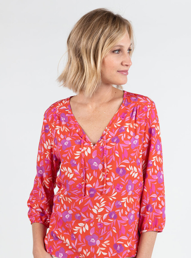 Maison Solfin - Blouse femme viscose floral rose violine – 50