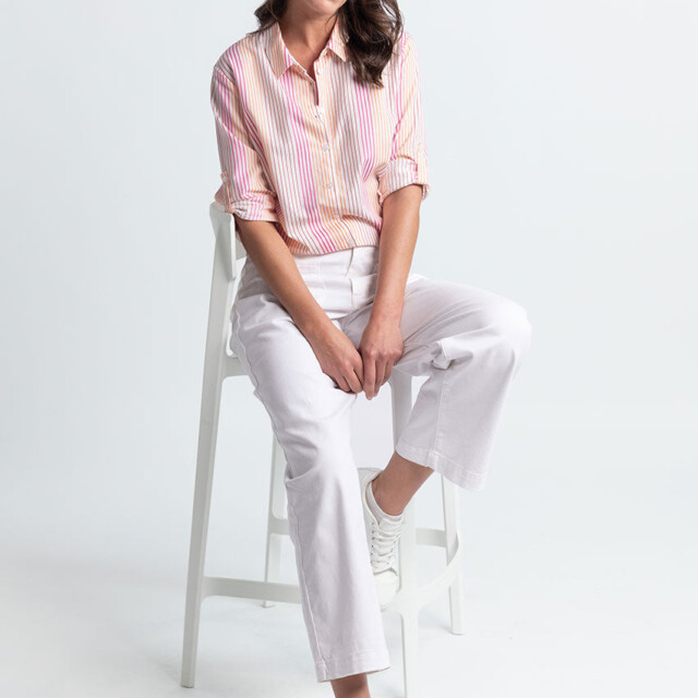 Maison Solfin - Chemisier femme rayé rose en viscose & coton – 50