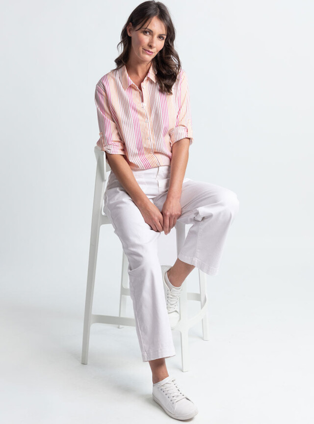 Maison Solfin - Chemisier femme rayé rose en viscose & coton – 50