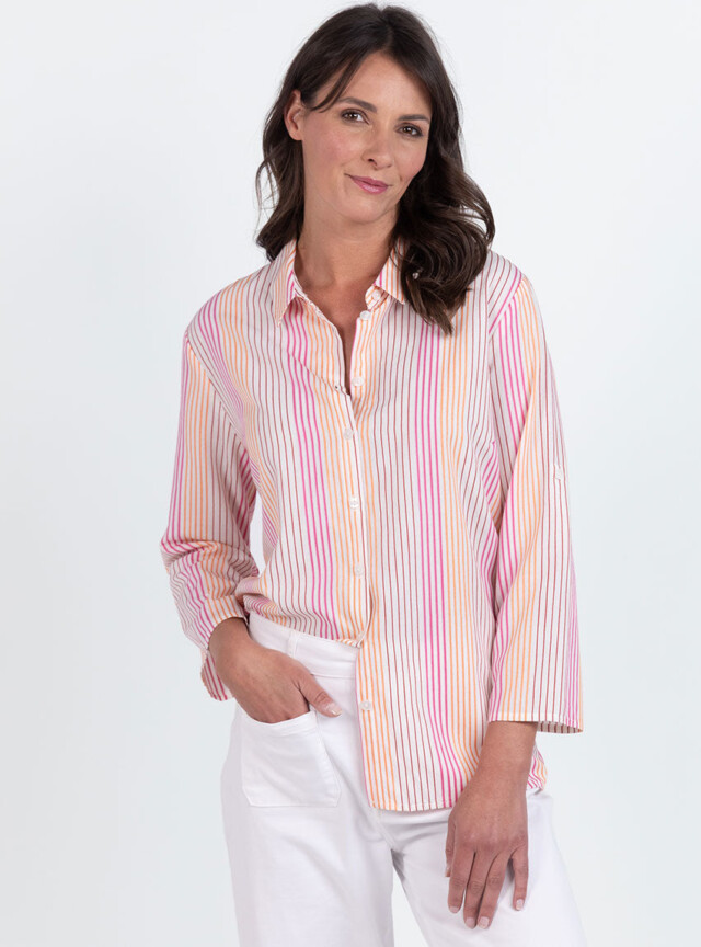 MAISON SOLFIN - Chemisier femme rayé rose en viscose & coton