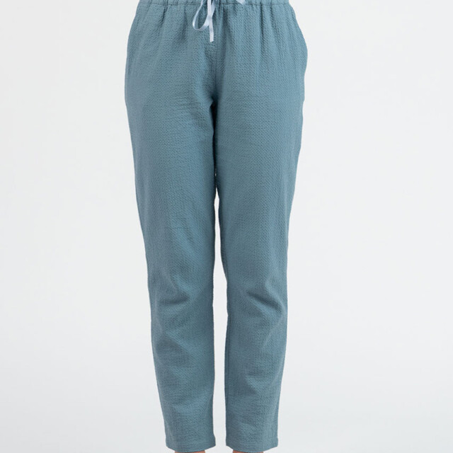 Maison Solfin - Pantalon femme coton gaufré vert littoral – 50