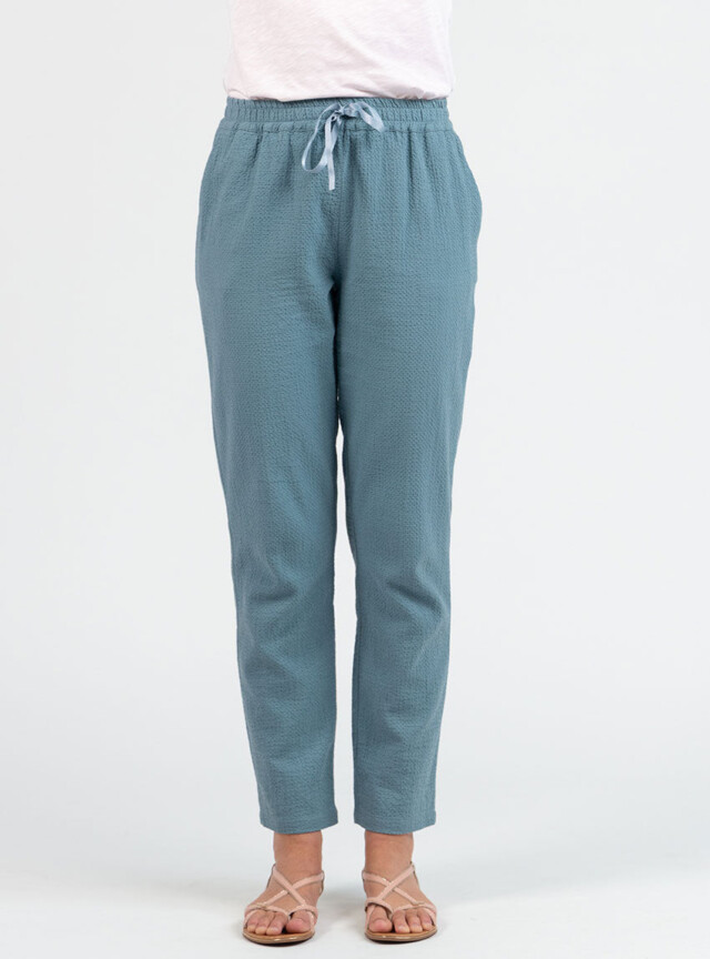 Maison Solfin - Pantalon femme coton gaufré vert littoral – 50