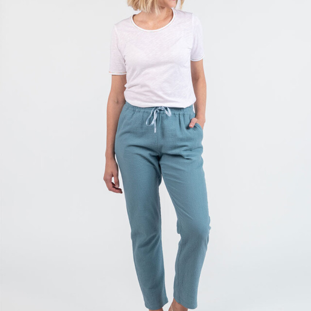 Maison Solfin - Pantalon femme coton gaufré vert littoral – 50