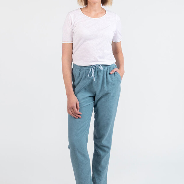 Maison Solfin - Pantalon femme coton gaufré vert littoral – 50