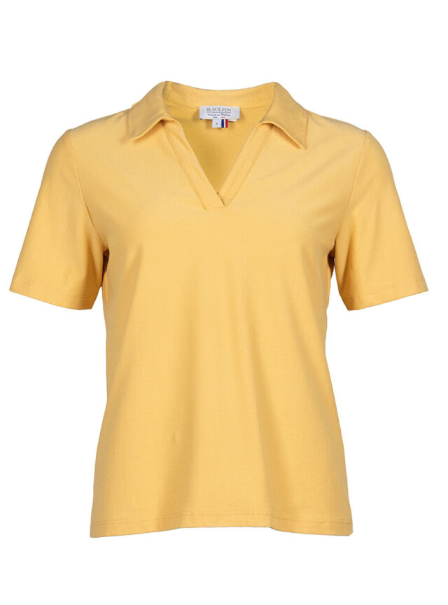 Maison Solfin - Polo femme en maille de coton jaune épicé – 5