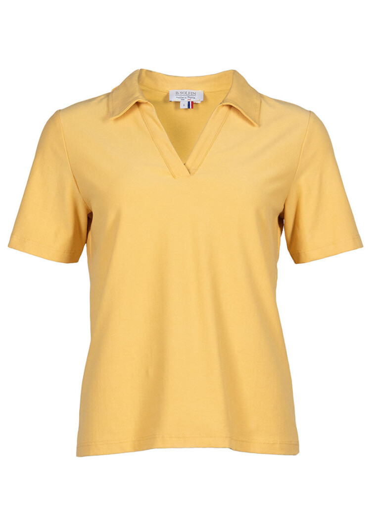Maison Solfin - Polo femme en maille de coton jaune épicé – 5
