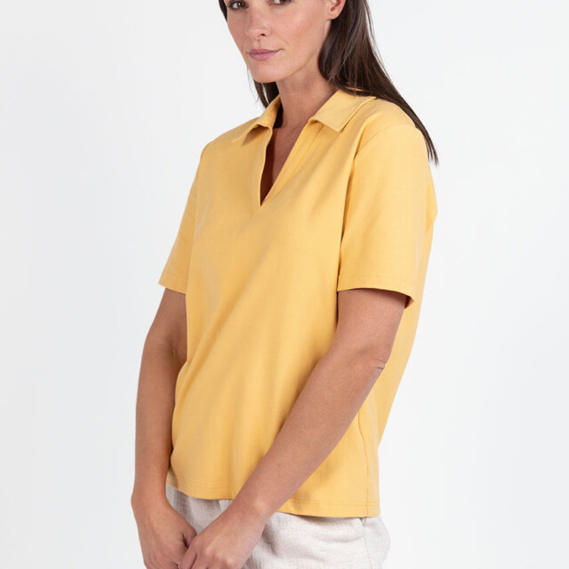 Maison Solfin - Polo femme en maille de coton jaune épicé – 5