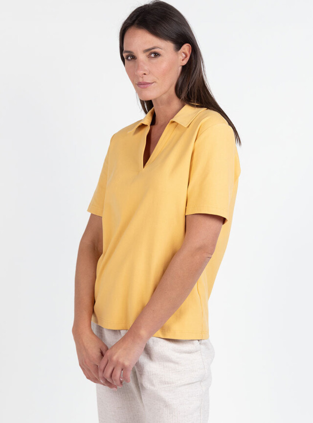 Maison Solfin - Polo femme en maille de coton jaune épicé – 5