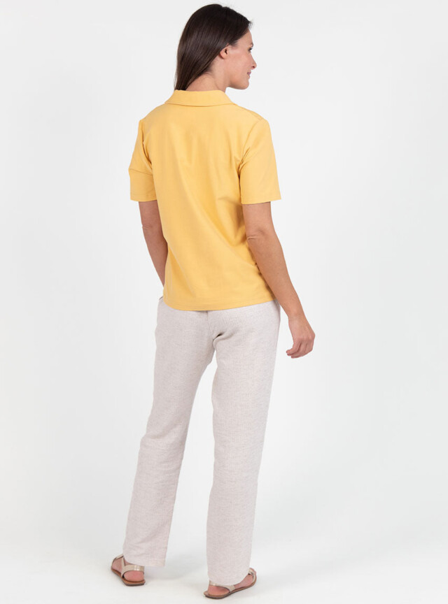 Maison Solfin - Polo femme en maille de coton jaune épicé – 5